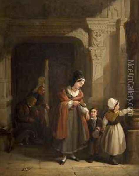 Entering a Church Brittany Oil Painting - Frederick Goodall