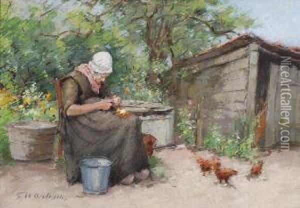 The Peeling Of Potatoes In Thesun Oil Painting - Fraukje Wartena