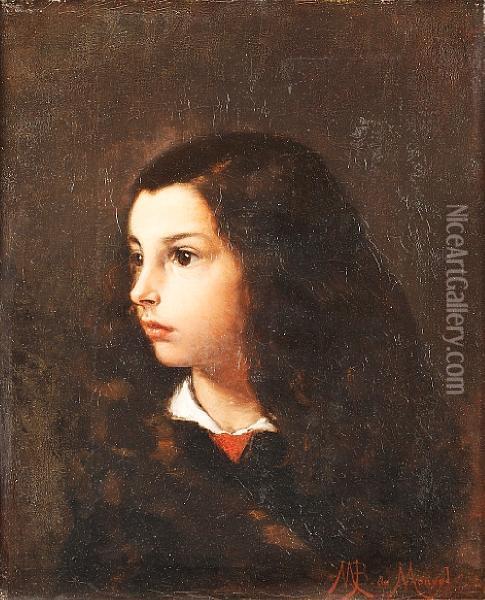 Portrait Of A Young Girl With Long Dark Hair Oil Painting - Louis-Maurice Boutet de Monvel