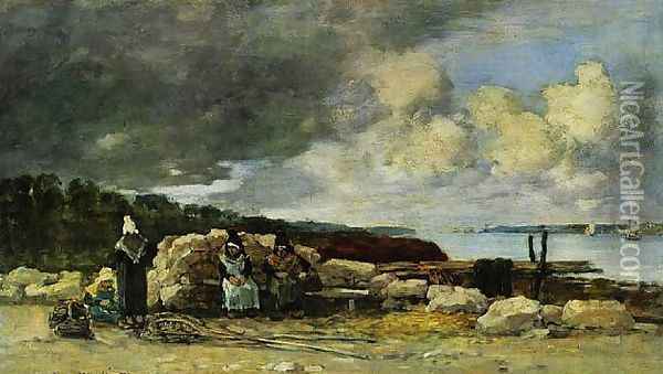 Fisherwomen at Brest Oil Painting - Eugene Boudin