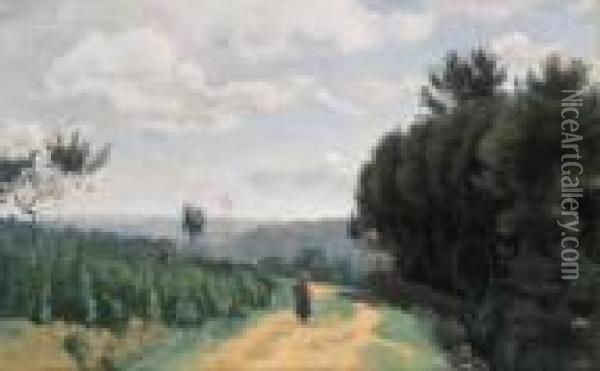 Les Hauteurs De Sevres - Le Chemin Troyon Oil Painting - Jean-Baptiste-Camille Corot