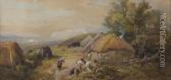 Highland Crofters Oil Painting - Thomas Miles Richardson