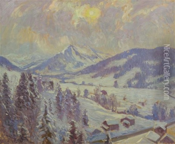 Snow At Gstaad, The Valley, 1922 Oil Painting - William Samuel Horton
