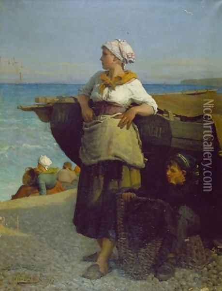 Waiting for the catch, Brittany 1872 Oil Painting - Pierre Celestin Billet