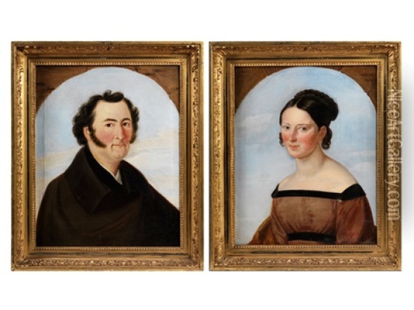 Biedermeier-portraits Eines Wurzburger Ehepaares (pair) Oil Painting - Carl Peter Goebel