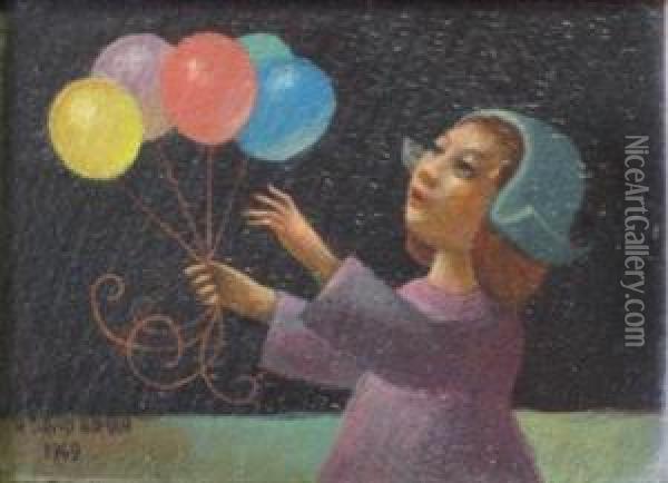 Girl With Balloons Oil Painting - David Howard Hitchcock