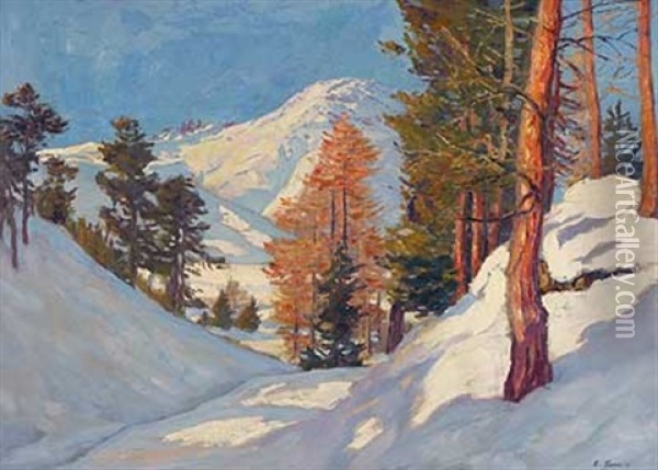 Sonniger Wintertag In Den Alpen Oil Painting - Carl Friedrich Felber