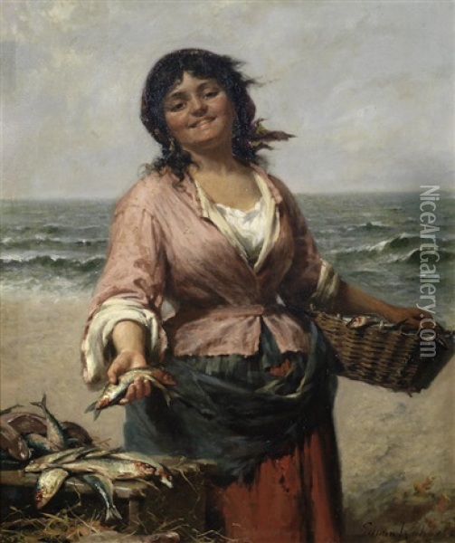 The Fisher Girl Oil Painting - Edwin Thomas Roberts