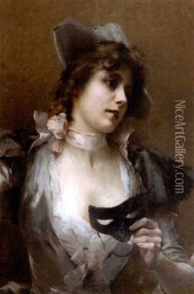 La Belle Au Masque Oil Painting - Emile Auguste Pinchart