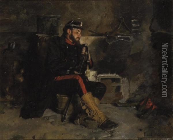 Hussard Oil Painting - Alexandre Louis Leloir