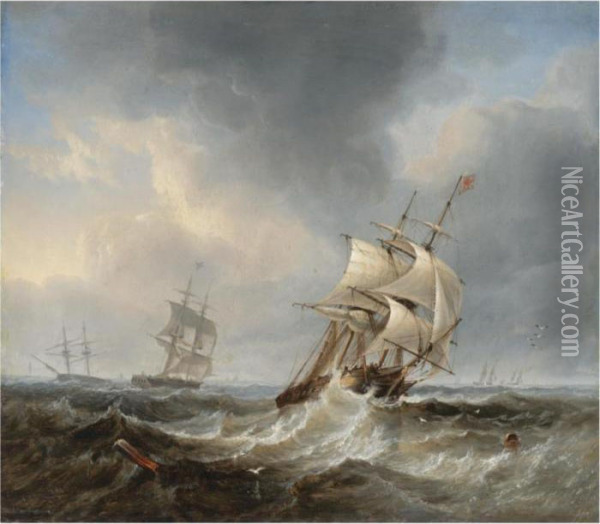 A Frigate Of The Royal Navy In Heavy Seas Oil Painting - John Wilson Carmichael