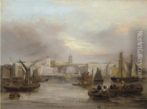 The Royal Naval Hospital, Greenwich With The Royal Observatory Beyond Oil Painting - Edward Pritchett