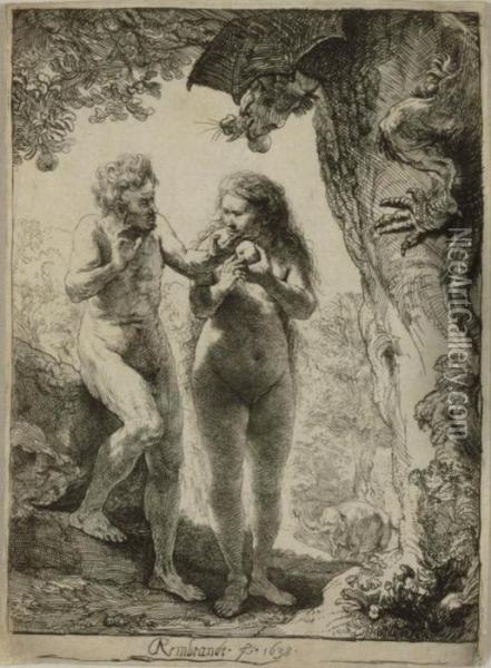 Adam And Eve Oil Painting - Rembrandt Van Rijn