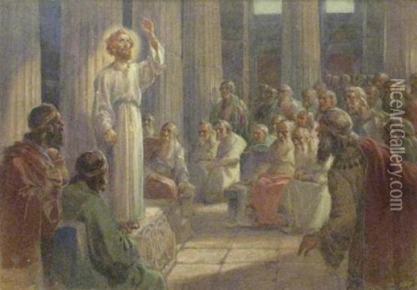 Jesus Preaching In The Temple Oil Painting - Costin Petrescu-Dragoe