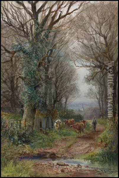 Returning From The Meadows Oil Painting - Henry Charles Fox