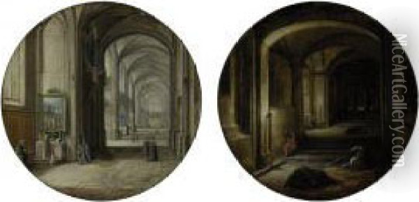 A Church Interior; And 'the Vaults' Oil Painting - Hendrick van, the Younger Steenwyck