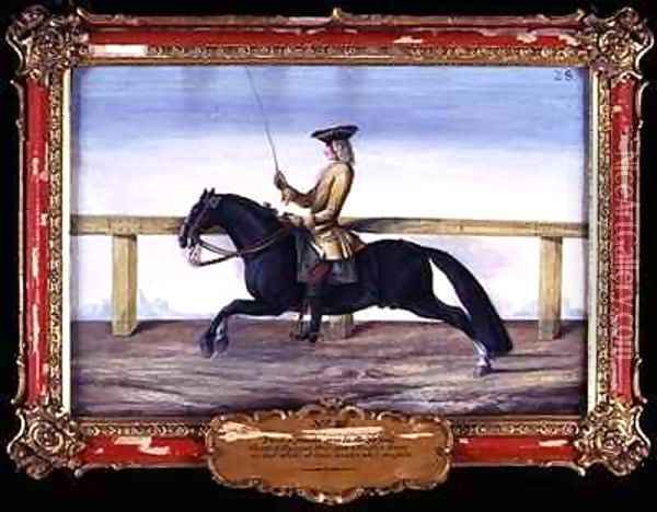 A black Spanish horse of the Spanish Riding School performing a dressage movement Oil Painting - Baron Reis d' Eisenberg