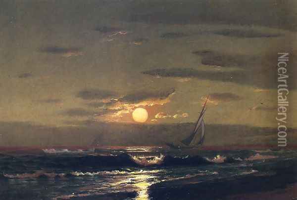 Moonlight Sailing Oil Painting - Warren W. Sheppard