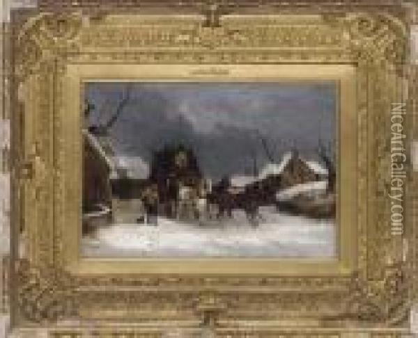 A Stagecoach In The Snow Oil Painting - Thomas Smythe