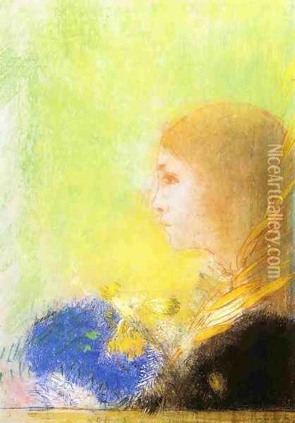 Profile Of A Young Girl Oil Painting - Odilon Redon