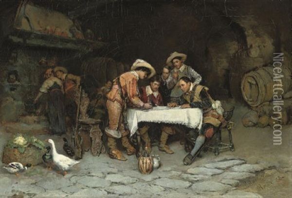 A Game Of Dice In The Tavern Oil Painting - Publio de Tommasi