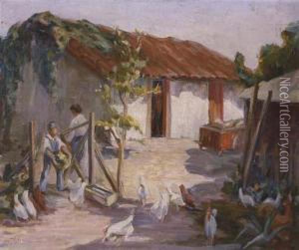 Village Scene Oil Painting - Manuel Valencia