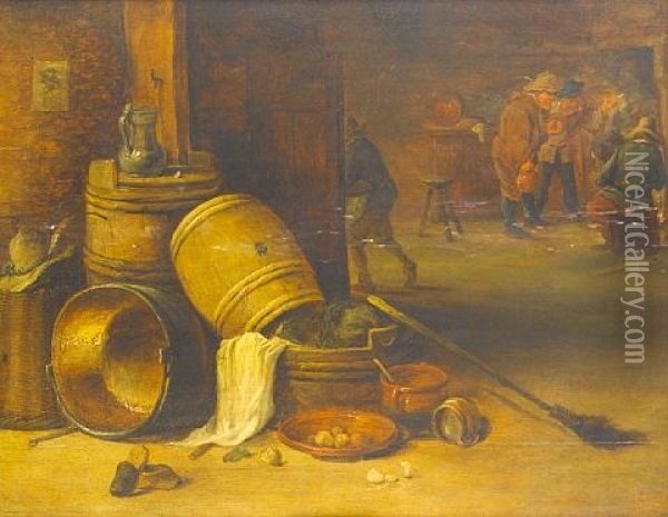 A Tavern Interior With Figures Drinking Oil Painting - David Ryckaert III
