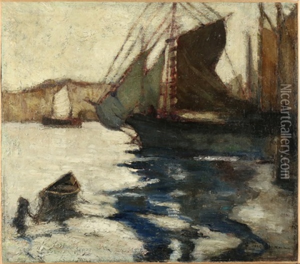 Harbor With Boats Oil Painting - John Henry Twachtman