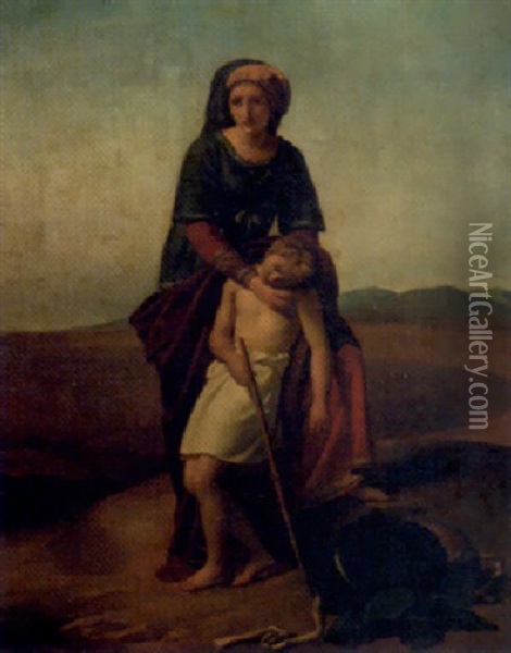 Hagar And Ishmael In The Desert Oil Painting - Francois Joseph Navez