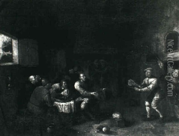Interior With Peasants Eating Oil Painting - Egbert van Heemskerck the Younger
