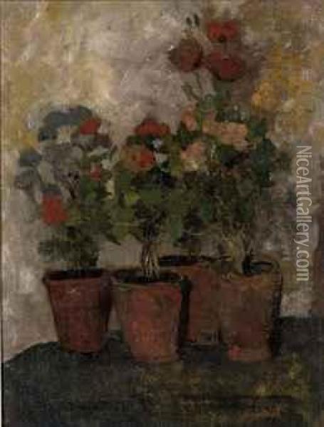 Still Life With Potted Flowers Oil Painting - Charles Dankmeijer