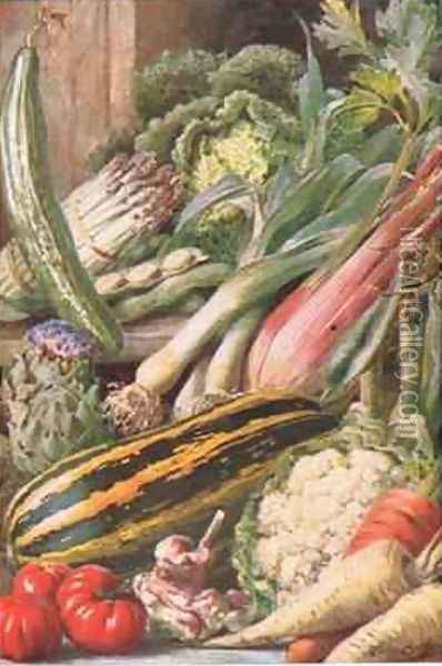 Garden Vegetables illustration from Garden Ways and Garden Days Oil Painting - Louis Fairfax Muckley