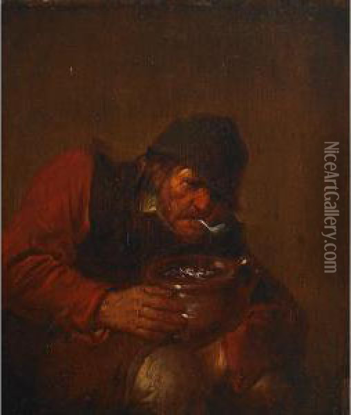 The Smoker (old Pipe Smoker With A Pot Of Coal) Oil Painting - Joos van Craesbeeck