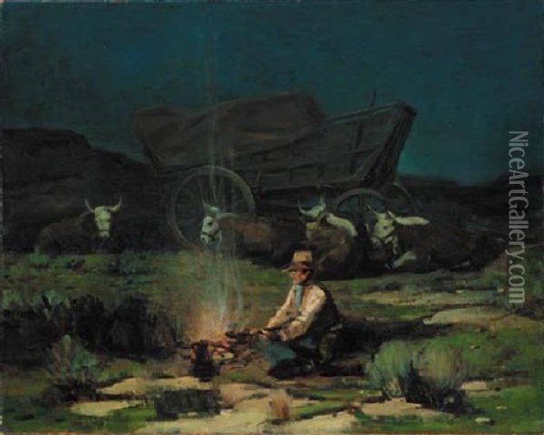 Beginning Of A Lonely Night Oil Painting - Frank Tenney Johnson