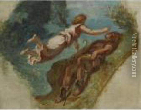 Etude Pour Hesiode Et La Muse Oil Painting - Eugene Delacroix