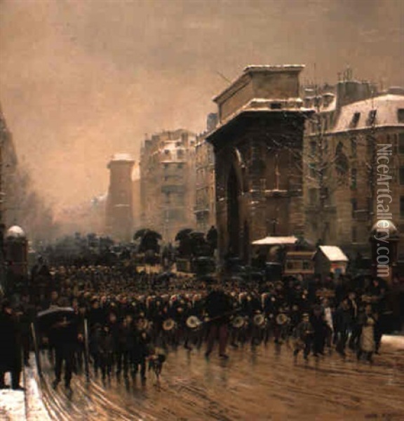 Le R,giment Qui Passe - Paris, Decembre 1874 (the Passing Regiment) Oil Painting - Edouard Jean Baptiste Detaille