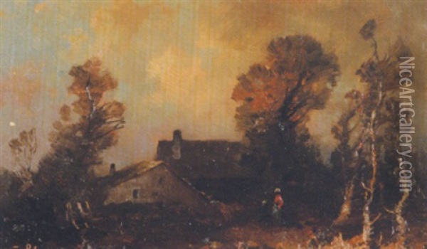 Bauernhof Bei Abendstimmung Oil Painting - Oskar Mulley
