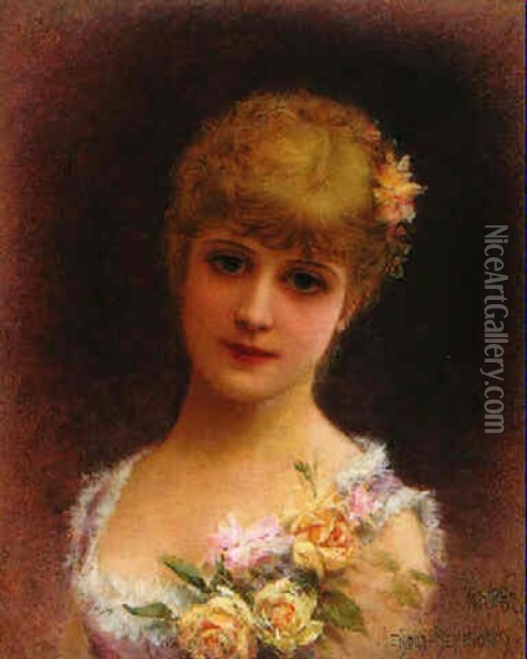 Portrait Of A Young Lady With Flowers Oil Painting - Emile Eisman-Semenowsky
