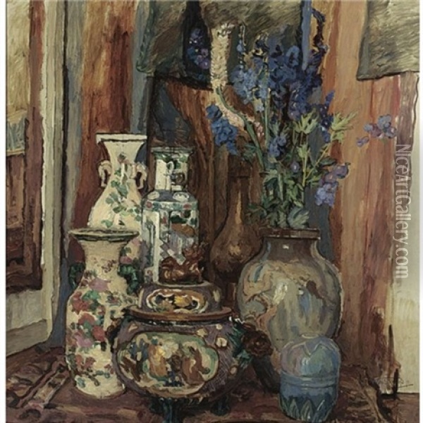 A Still Life With Chinese Vases Oil Painting - Willem Elisa Roelofs