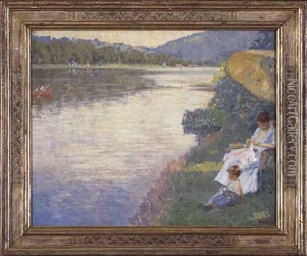 A Day On The Delaware Oil Painting - Rae Sloan Bredin