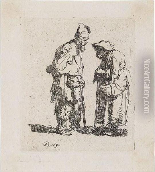 Beggar Man And A Beggar Woman Conversing Oil Painting - Rembrandt Van Rijn