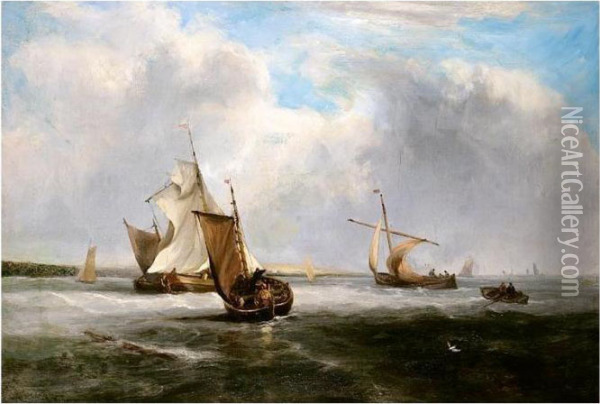 Fishing Vessels Off The Coast Oil Painting - John Wilson Carmichael