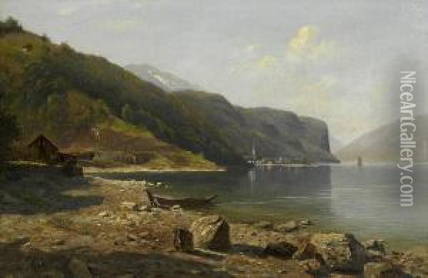 Walenseeufer Mit Muhlehorn.1894. Oil Painting - Balthasar, Balz Stager