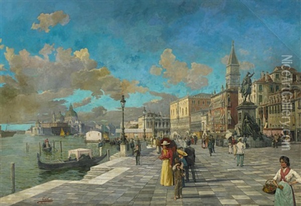 Grose Vedute Von Venedig Mit Dogenpalast Und Santa Maria Della Salute Oil Painting - Theodor Groll