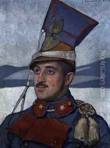 Portrait of Lieutenant Roman Machnicki 1889-1943 c.1915 Oil Painting - Jan Rembowski