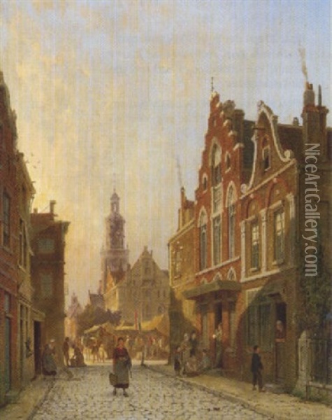 Strasenszene In Winschoten, Groningen Oil Painting - Pieter Cornelis Dommershuijzen