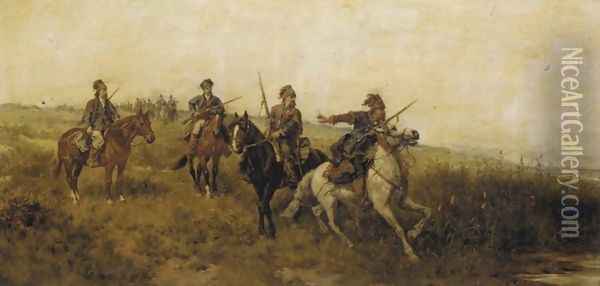 Mounted Cossacks Oil Painting - Ludwik Gedlek