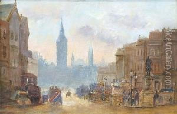 Northumberland Avenue Looking Towards Parliament Square Oil Painting - George Henry Boughton