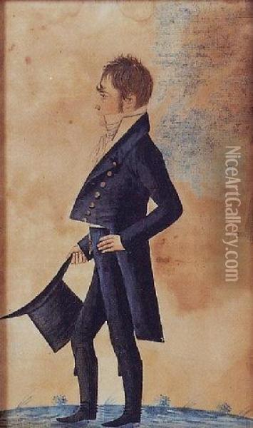 Tousled-hair Gentleman With Top Hat And Tassled Boots Oil Painting - Jacob Maentel