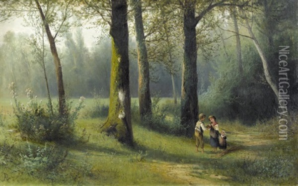 Kinder Im Sommerlichen Wald Oil Painting - Adolfo Besozzi